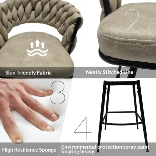 Miniatura 5 de Technical - Juego de 2 taburetes de bar tejidos de cuero, taburetes de bar con patas negras, sillas de isla de cocina no ajustables, taburetes de