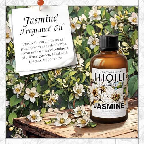 Image of HIQILI Jasmine Fragrance Oil for Women Perfume Making, Skin Care - 1 Fl Oz | Suitable for Aromatherapy Diffuser, Long-Lasting Floral Scent, DIY Candle & Soap, Laundry Essential Oil