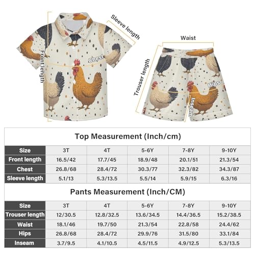 Boccsty Chickens Polka Dots Boy Summer Shorts Sets Hawaiian Toddler Boys T-Shirt & Pants 2 Pcs 3T3