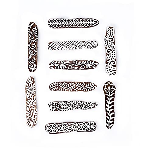 Image of Hashcart | Set of 10 | Handcarved Wooden Finger Shaped Blocks for Henna Mehendi, Wooden Blocks for Block Printing Stamps, Saree Border Clay Pottery Tattoo