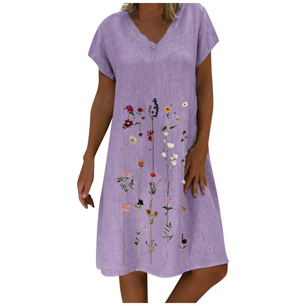 RYTEJFES Vestidos de Verano Mujer 2024 Manga Corta Suelto Bohemio Vestidos de Playa Ligero Y Transpirable Cuello Redondo Ropa de Mujer Vestidos de Verano Talla Grande Original Vestidos Fiesta