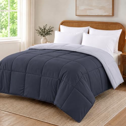 Image of Modern Threads Comforter Duvet Insert, Reversible Quilted Down Alternative Comforter with Corner Tabs, All Season Bedding, California King, Denim /Cloud Blue