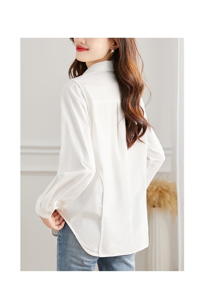 Camisas De Manga Larga De Algodón para Mujer, Blusa Tipo Túnica con Solapa Blanca con Botones Y Retazos, Blusa Informal Holgada De Verano para Uso Diario En La Oficina, Blusas Elegantes.