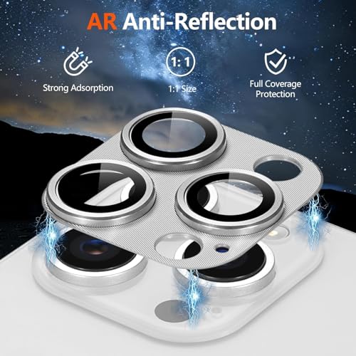 Image of PACK OF 2 Camera Lens Protector For IPHONE 16 /15 PRO / 16 /15 PRO MAX (SILVER) UHD 9H Glass, Anti Drop, Scratch Resistant, Case Friendly, Removable, Waterproof, Heavy Duty Camera Protector.