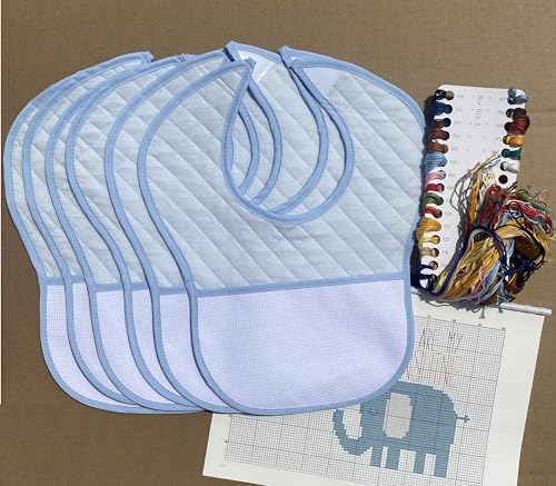 Bavoirs pour point de croix en coton bleu absorbant avec bande Aïda à broder - 5