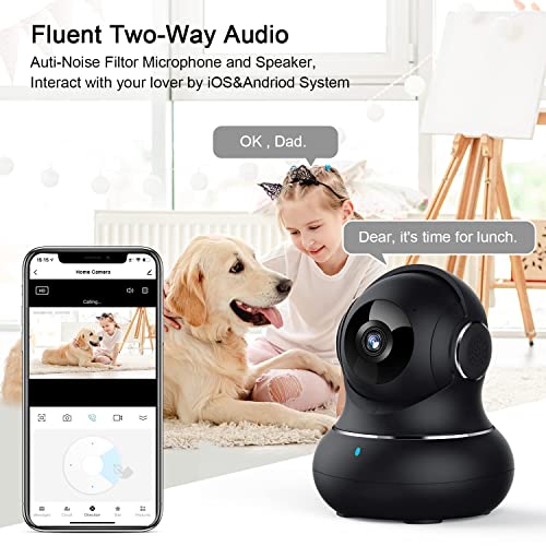 Image of Indoor Camera, 1080P Home Security Camera, Pet Camera with Phone App,Night Vision, Motion Detection, 2-Way Audio, 360 Degree WiFi Camera Wireless for Baby /Dog /Nanny, Work with Alexa(Black)