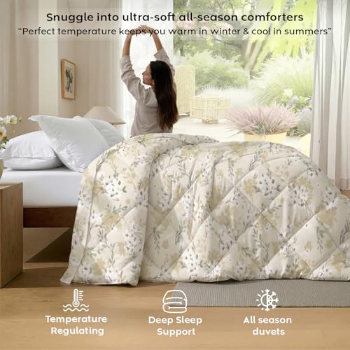 Image of AYKA Reversible AC Comforter 150 GSM Microfiber Summer Blanket Single Bed (60x90 Inches) | Floral Design Cooling Quilt for AC Room | Soft Breathable Duvet Cream & Beige