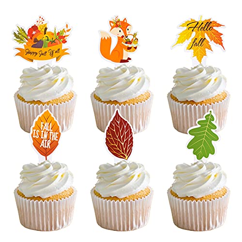 Sharlity Thanksgiving Fall Cupcake Toppers 48pcs Double Sides Maple Leaf and Fox Cupcake Toppers for Harvest Autumn Party, Fall Themed Party Sharlity Thanksgiving Fall Cupcake Toppers 48pcs Double Sides Maple Leaf and Fox Cupcake Toppers for Harvest Autumn Party, Fall Themed Party