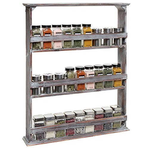 MyGift 3-Tier Country Rustic Style Brown Wood Wall Mounted Kitchen Spice Rack