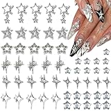 KACHIMOO 55pcs Y2K Star Nail Charms - 3D Nail Art Charms, Silver Star Rhinestones for Women & Girls (9 Styles)