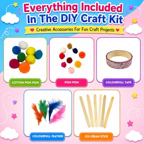 Image of Batasha Staples Arts & Crafts Activity Kit for Kids Ages 5-12 Years - 225+ Pieces DIY Craft Supplies Box with Paints, Beads, Feathers, Stickers, Pipe Cleaners & Decorative Accessories, School Project Materials, Creative Learning Toy for Boys & Girls (Assorted)