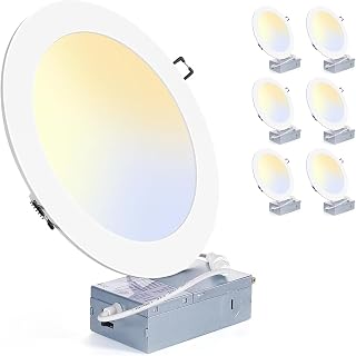 ZYC 8 Inch Recessed Lighting - 18W 1802LM Black Recessed Lighting,Dimmable 5CCT 2700K/3000K/3500K/4000K/5000K Selectable,IC Rated,Ultra-Thin Dimmable Canless Wafer Downlight Pack of 6 White.
