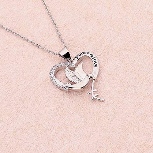 WSNANG White Dove Jewelry Peace And Love Necklace Dove In Heart Necklace Peace Statement Gift4