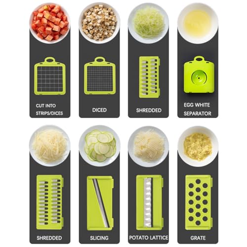 TQQEPOOL Veggie Chopper 13 En 1 Cortador Verduras Multifuncional,Picador Cebolla con Recipiente,Rallador Queso Cortador Rebanadas para Cocina (Color : Gray) - imagen 2