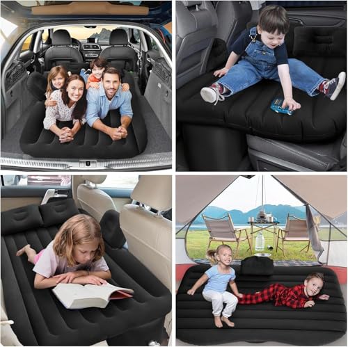 Image of Portable Exclusive Car Air Mattress Travel Car Sleeping Bed for Kids Inflatable Bed with 2 Pillow & Pump |Quick Inflate for Trips,Camping, Picnic (Black)