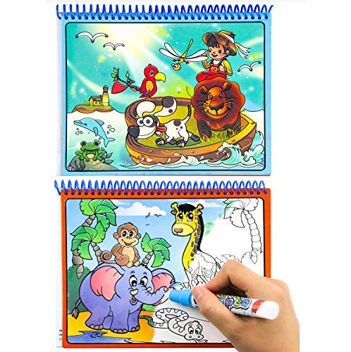 Watermagic Books Reusable Water-Reveal Activity Pads 2-pk Water Coloring Books Aqua Drawing Painting Toy Travel Kits with Bonus Pens for Kids (Letter,Numbers)