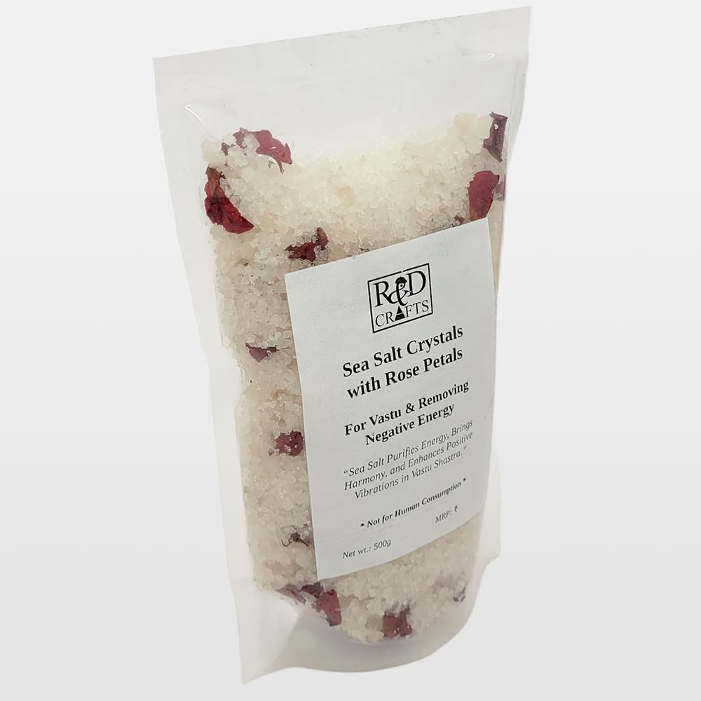 900 Grams - Sea Salt with Rose Flowers for Vastu & Removing Negative Energy and Cleansing The Surroundings