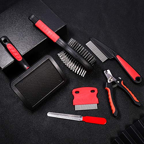 Tonyg-p 6 Pack Dog & Cat Grooming Set - Soft Slicker Brush, Double Sided, Pin & Flea Comb, Nail Clippers & File - Image 8