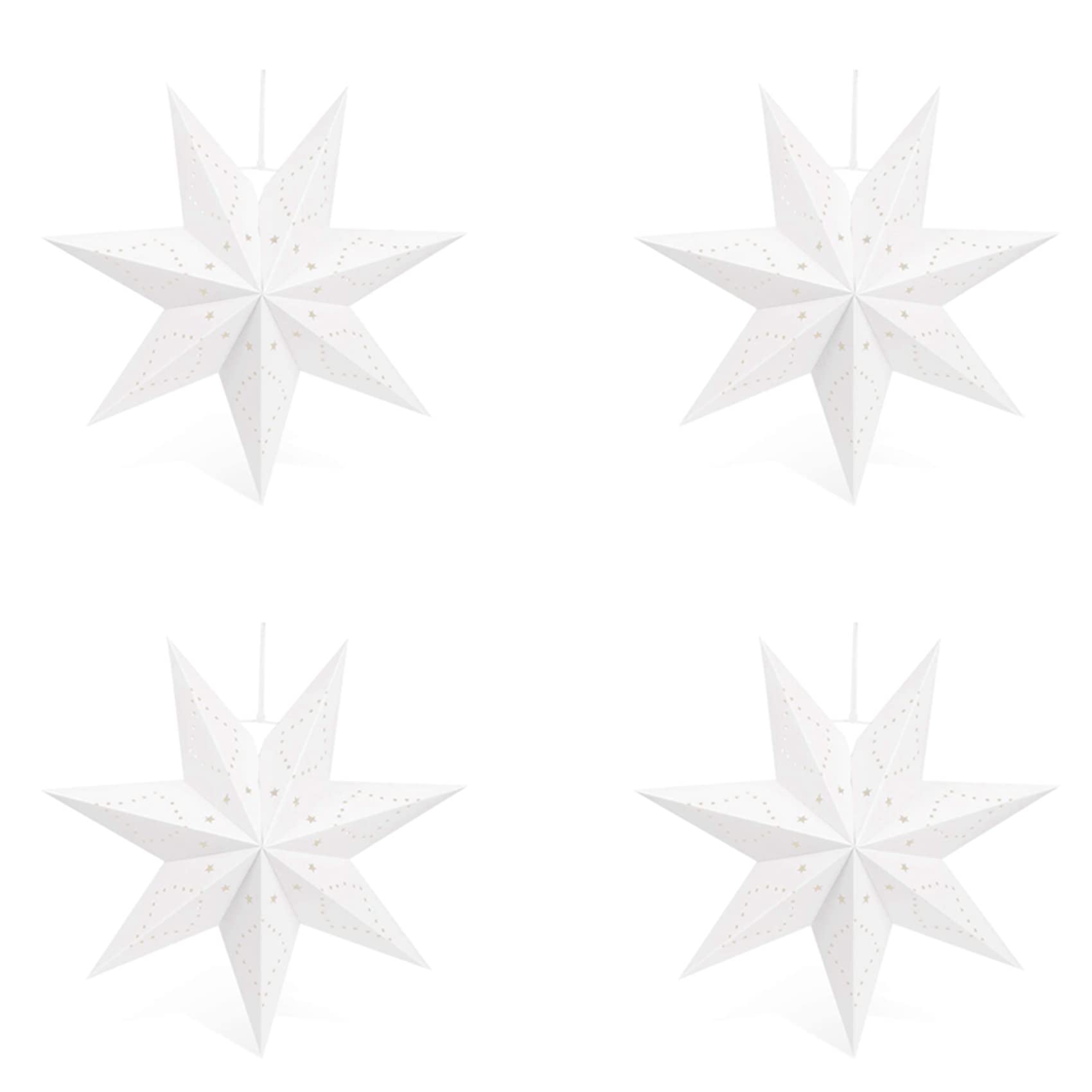 4 Lanternes étoile à 7 pointes en papier suspendu blanc pour Noël et mariage