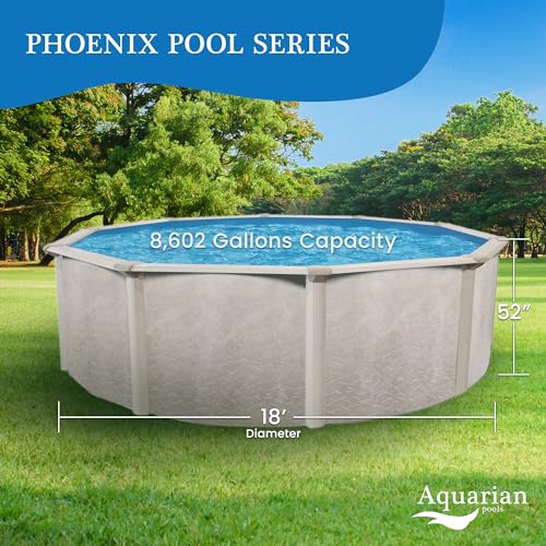 Aquarian Above Ground Pool Kit w/Sand Filter & Pump, Phoenix Steel-Frame, 18', Gray - Large Heavy-Duty Outdoor Family Swimming Pool for Backyard, Patio, and Yard - Thumbnail 3