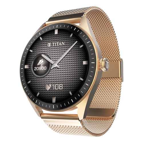 Image of Titan Crest 2.0 Smart Watch for Man & Women, 1.43 inch AMOLED Display, Mesh Metal Strap, BT Calling, Tailored Activity Tracker, 100+ Sports Modes, Fast Charging, Smart Watch for Men & Women (Gold)