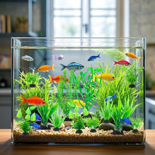 Image of 28Pcs Artificial Aquarium Plants, Green Fish Tank Decorations, Fish Tank Plants Decorations for Household and Office, Various Sizes
