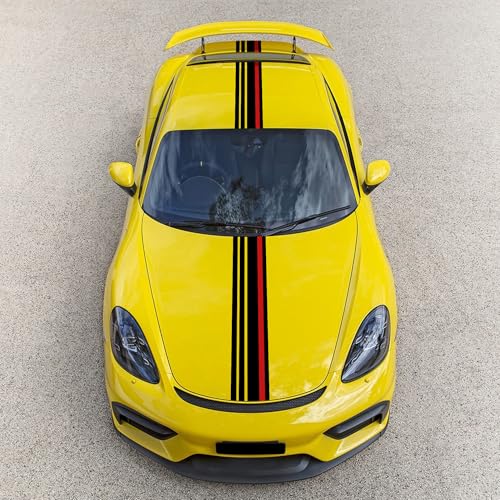 Image of TOMALL 2-Pc 85.8''x7'' Vinyl Racing Stripe Decals Sets for Car Hood Roof Trunk Auto Sports Stripe Graphics Modified Stickers for Vehicle SUV Off-Road DIY Exterior Decoration Accessories (Black /Red)