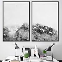 2 Piece Framed Canvas Wall Art Monochromatic Mountains Canvas Prints Home Artwork Decoration for Living Room,Bedroom - 16