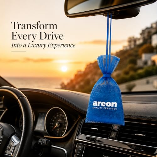 Image of AREON Pearls Lux Verano Azul Car & Home Air Freshener - Premium Quality Perfume Fragrance - Long Lasting Odor Eliminator - Seashore Fresh Scent - Hanging Freshener - (Pack of 3)