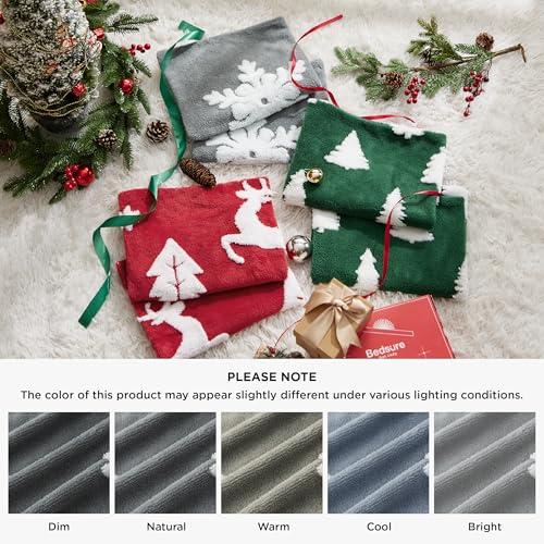 Image of Bedsure Fluffy Christmas Comforter Set Twin - Christmas Bedding with White Snowflake, Warm Fleece Bed Sets for Winter, 2 Pieces, 1 Soft Plush Shaggy Comforter with 1 Pillowcase