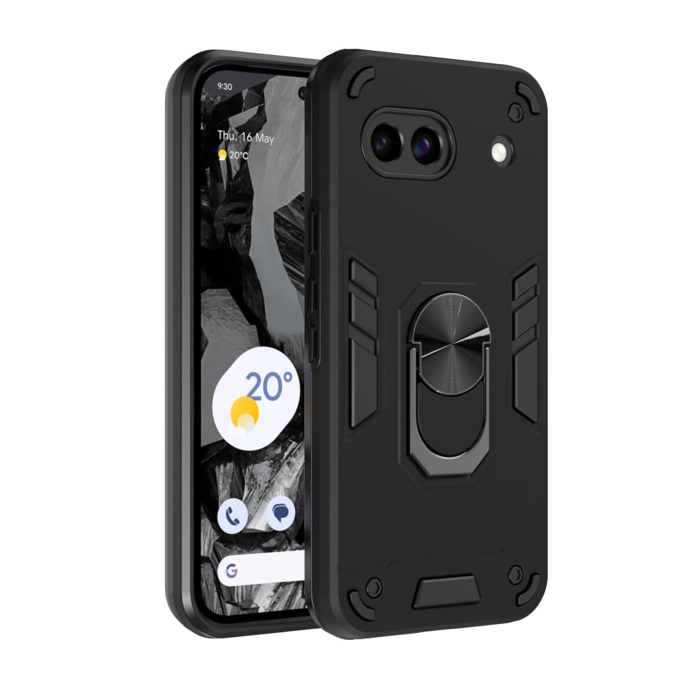 Armor Google Pixel 8a 5G Defender Case | Rotating Ring Holder & Kickstand in-Built | Military Grade Armor | 360 Degree Protection Back Cover for Google Pixel 8a 5G (Black)