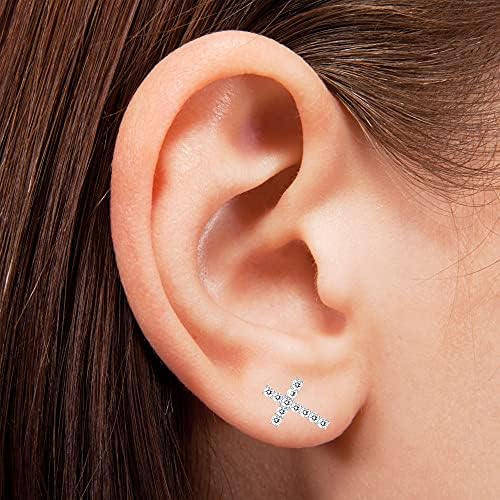 Sllaiss 925 Sterling Silver Tiny Cross Stud Earrings for Women Austrian Cubic Zirconia Stud Earrings Cross Earrings White Gold Plated