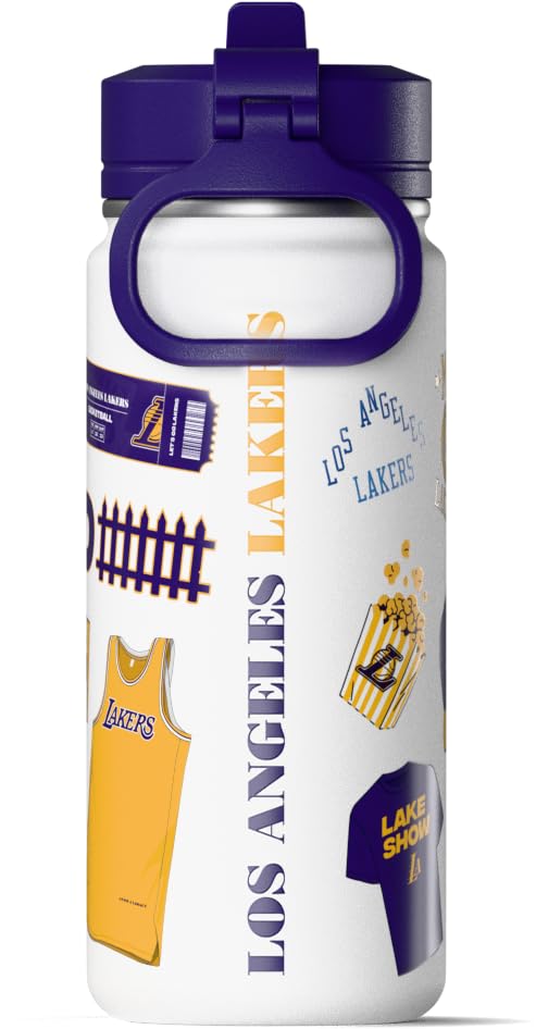 Image of Hydrapeak NBA Officially Licensed Los Angeles Lakers 20oz Insulated Water Bottle with Straw Lid & Carry Handle, Leak-Proof Stainless-Steel Game Experience Sports Bottle for Kids, School, Camp