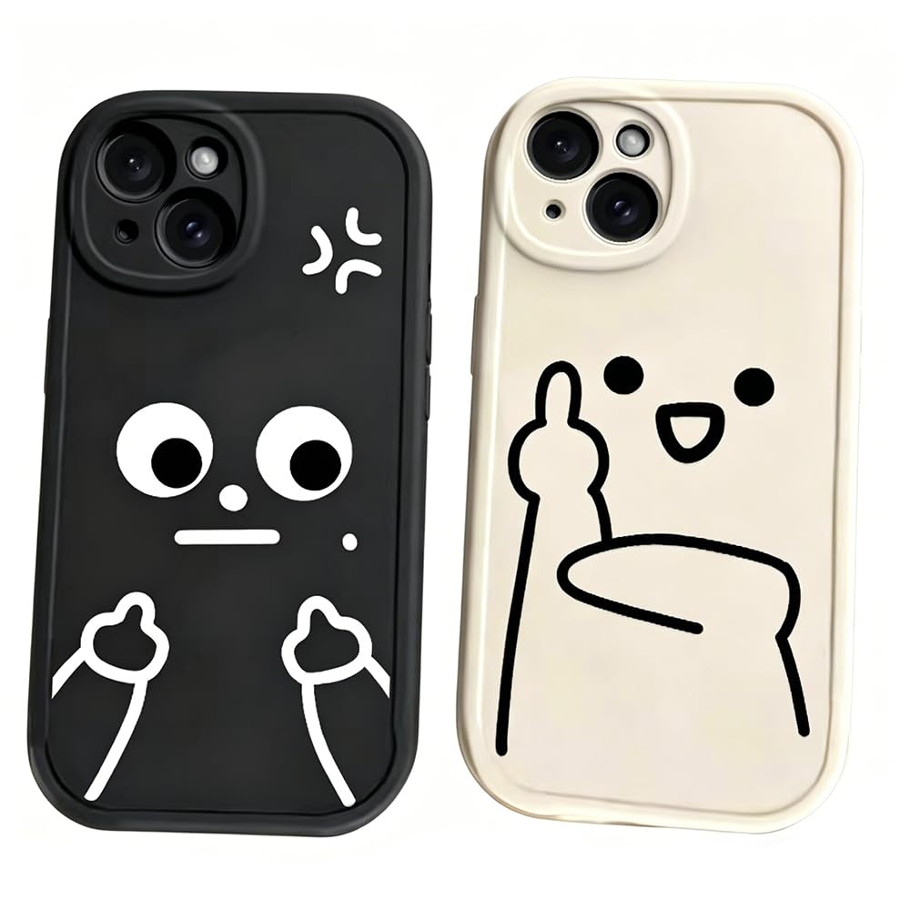 LUCKCOF ケース For iPhone 16 可愛い キャラクター おもしろ 面白い シンプル カップル向け携帯ケース TPUカバー 衝撃吸収 落下防止 アイフォン 16 專用スマホ ケース カバー 薄型 特製スマホケース レンズ保護 スレ傷防止 かわいい携帯電話ケース(黒)