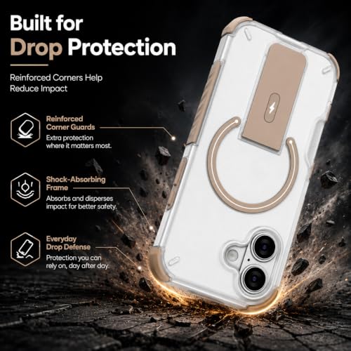 Image of MAGA Case with Stand for Apple iPhone 17 | MagSafe Compatible, Rugged Hybrid Cover, Shockproof Armor, Scratch Resistant, Hard Polycarbonate Back, Soft TPU Bumper Translucent Matte White Brown