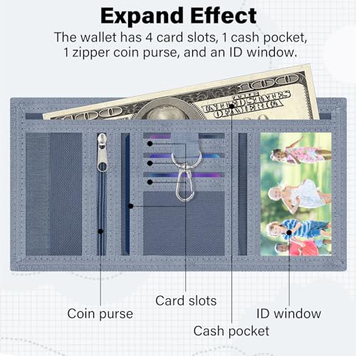 Image of AI-DEE RFID Trifold Canvas Outdoor Sports Wallet for Kids - Front Pocket Wallet with Magic Sticker (Triangle N)