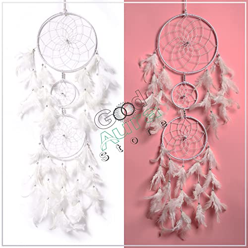 Image of Handmade Dream Catcher Wall Hanging with Feathers, Home Decor for Kids Room, Bedroom, Living Room & Balcony Decoration, Gift Item (Pack of 1, 18x82 cm, White)