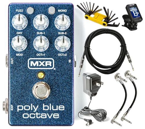 MXR M306 Poly Blue Octave Pitch Shifting Fuzz and Modulation Multi Effects Pedal Tonebird Tool, Cable, Patch, Power Supply, Tuner Bundle