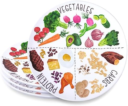 Viynran 10'' Portion Control Plate for Balanced Eating - Healthy Nutrition Plate for Adults and Teens - Melamine Dividers, Weight Loss, Diabetes Plate (4 Pack)