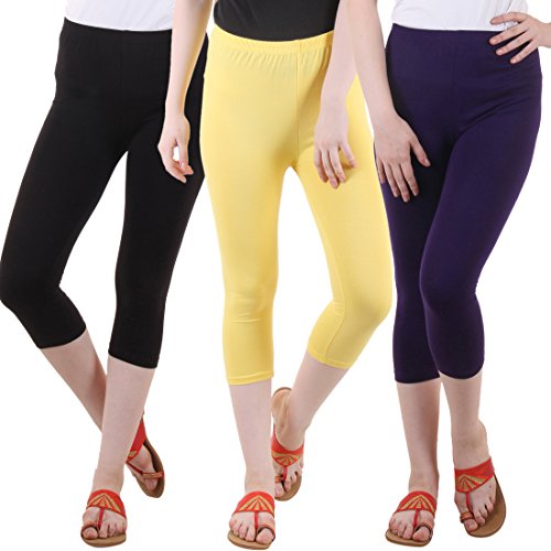 Image of DIAZ Women's Super Combed Cotton Elastane Stretch Slim Fit Printed Capri -Pack of 3