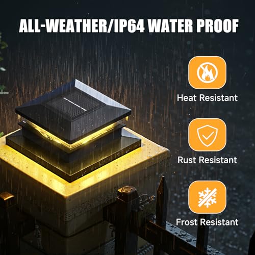 Solar Post Cap Lights 12 Pack, Fence Post Solar Lights, Warm White/Cool White Lighting, Black Waterproof Outdoor Post Lights for Garden Patio Porch, 4x4, 5x5 or 6x6 Vinyl/Wooden Posts - Image 7
