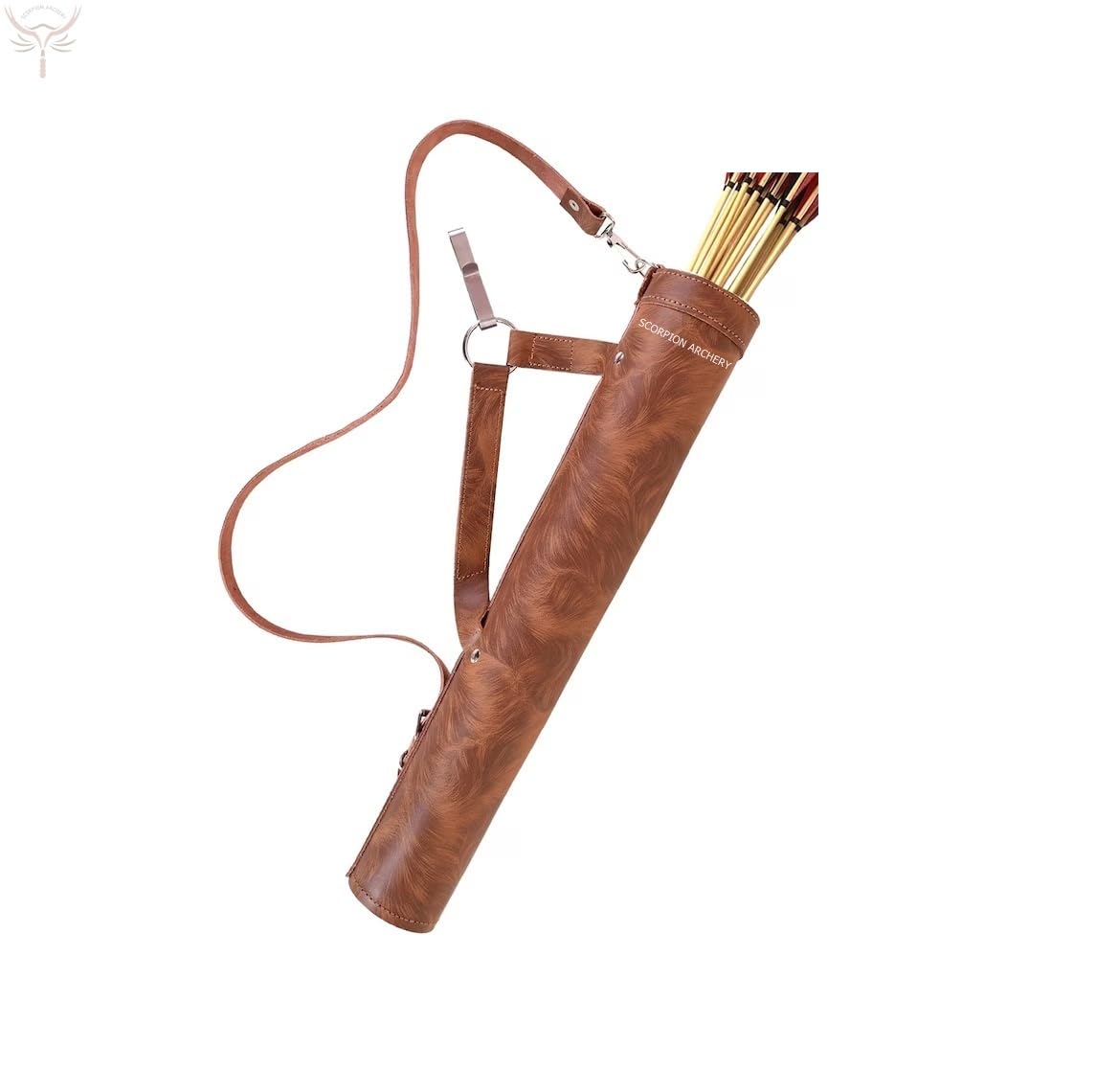 SCORPION ARCHERY Traditional Shoulder Back Quiver Bow Arrow Holder Handmade Straps Belt Adjustable Lightweight & Comfortable Cow Leather Gift for him Aniversary Gift (Tiger Brown)