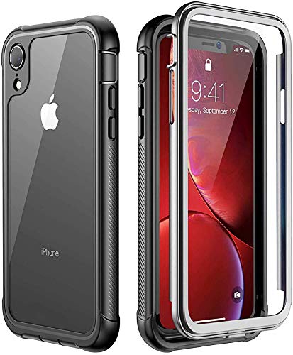 Kompatibel mit iPhone Xr Hülle, 360 Grad Stoßfest Transparent Hülle mit Eingebautem Displayschutz Robust Bumper Handyhülle Schutzhülle für