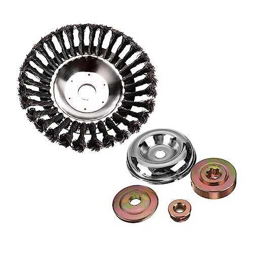 MotiveTech 除草ヘッド 長寿命設計 スチールワイヤーホイール 耐摩耗性 ワイヤーブラシ 精密溶接 草刈り機アタッチメント 頑丈な鋼板 高強度ワイヤー 多目的 トリマー用ブレード 石の目地 レンガの目地 縁石の頑固な雑草除去に適用, 8 inch