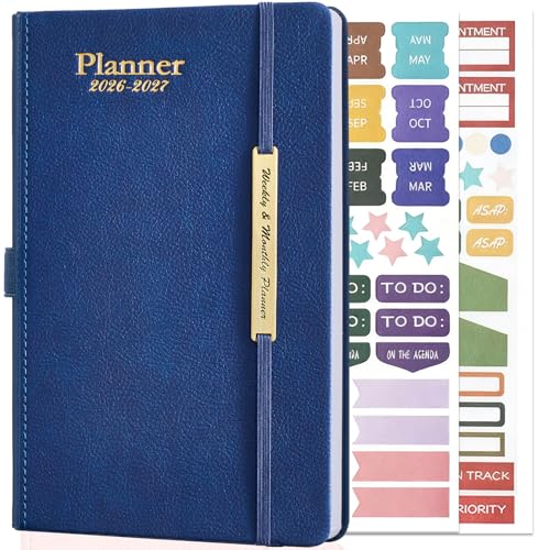 Yoawllty 2026-2027 Leather Planner Weekly and Monthly 18 Months Calendar book 2026 Appointment Book Daily Agenda Yearly Teachers Planner (Blue)