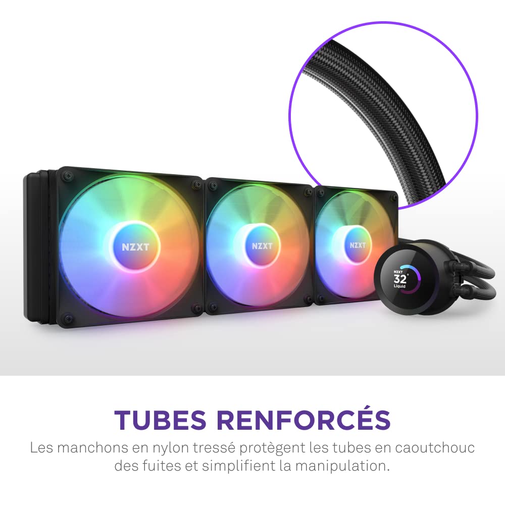 NZXT Kraken 360 RGB - RL-KR360-B1 - Refroidisseur pour processeur AIO de 360 mm - Écran LCD de 1,54 pouces personnalisable. Pompe haute performance - 3 ventilateurs F120 RGB Core - Noir