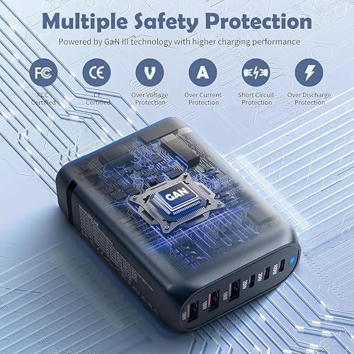 Image of MX 200W GaN USB C Charging Station, 6-Port Desktop Charger with PD 100W Type C Power Supply QC3.0 Fast Charging for MacBook Pro 16 inch /Air, Dell XPS, iPad Pro, iPhone 17 /16 /15, Galaxy S25 /S24
