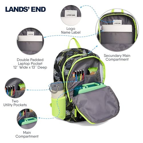 Image of Lands' End Unisex Kids Large ClassMate Lightweight Durable Elementary School Backpack, Black Highlight