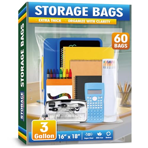 Large 3 Gallon Zippered Plastic Bags for Storage- 16'' x