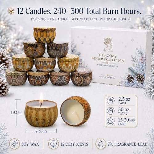 Image of Winter Candles Gift Set, 12 Pack Scented Candles for Home, 2.5 oz Each